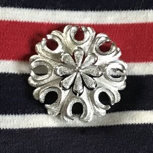 Vintage Crown Trifari Pin Signed Brooch Silver Tone